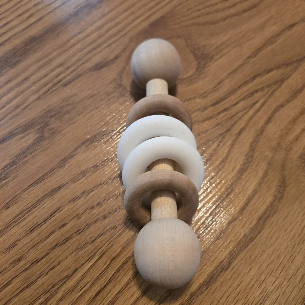 Legacy Baby Pretty Please Tutlus Natural Wooden Baby Teether Rattle Set White